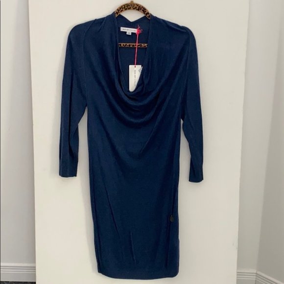 SEE BY CHLOE Blue DRAPED Cowl Neck KNIT Dress